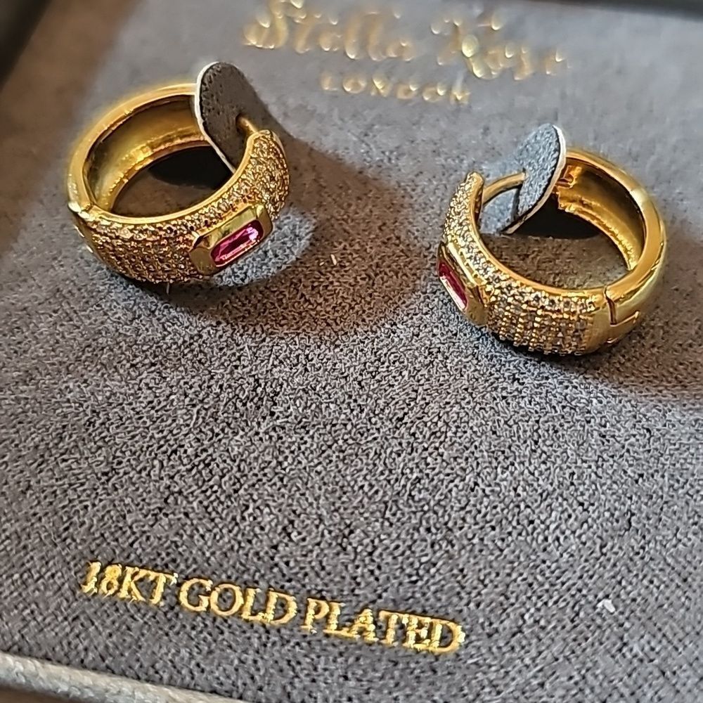 Stella Rose 18KT gold plated crystal diamond loop earings NWT